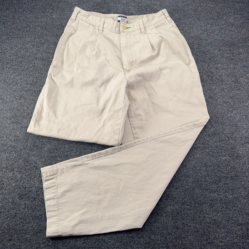 Tommy Hilfiger Vintage Pleated Chino Pants Mens 31x30 Stone Khaki Cotton Twill